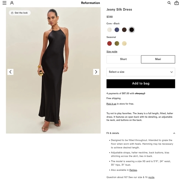 Reformation Dresses & Skirts - XS Reformation Black Jeany Silk Dress